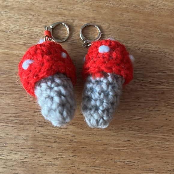 Knitted Mushroom Earrings - Picture 3 of 4